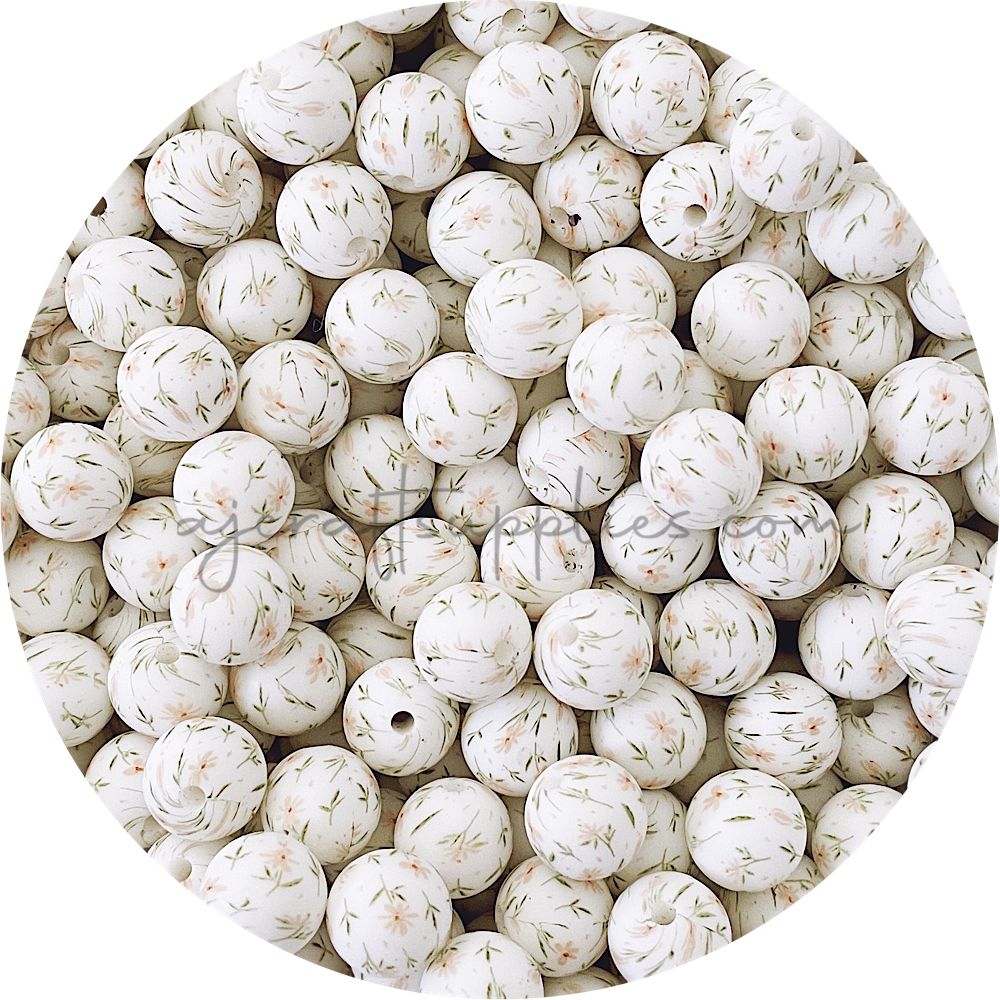 Daisy Print - 12mm Round Silicone Beads - 10 beads
