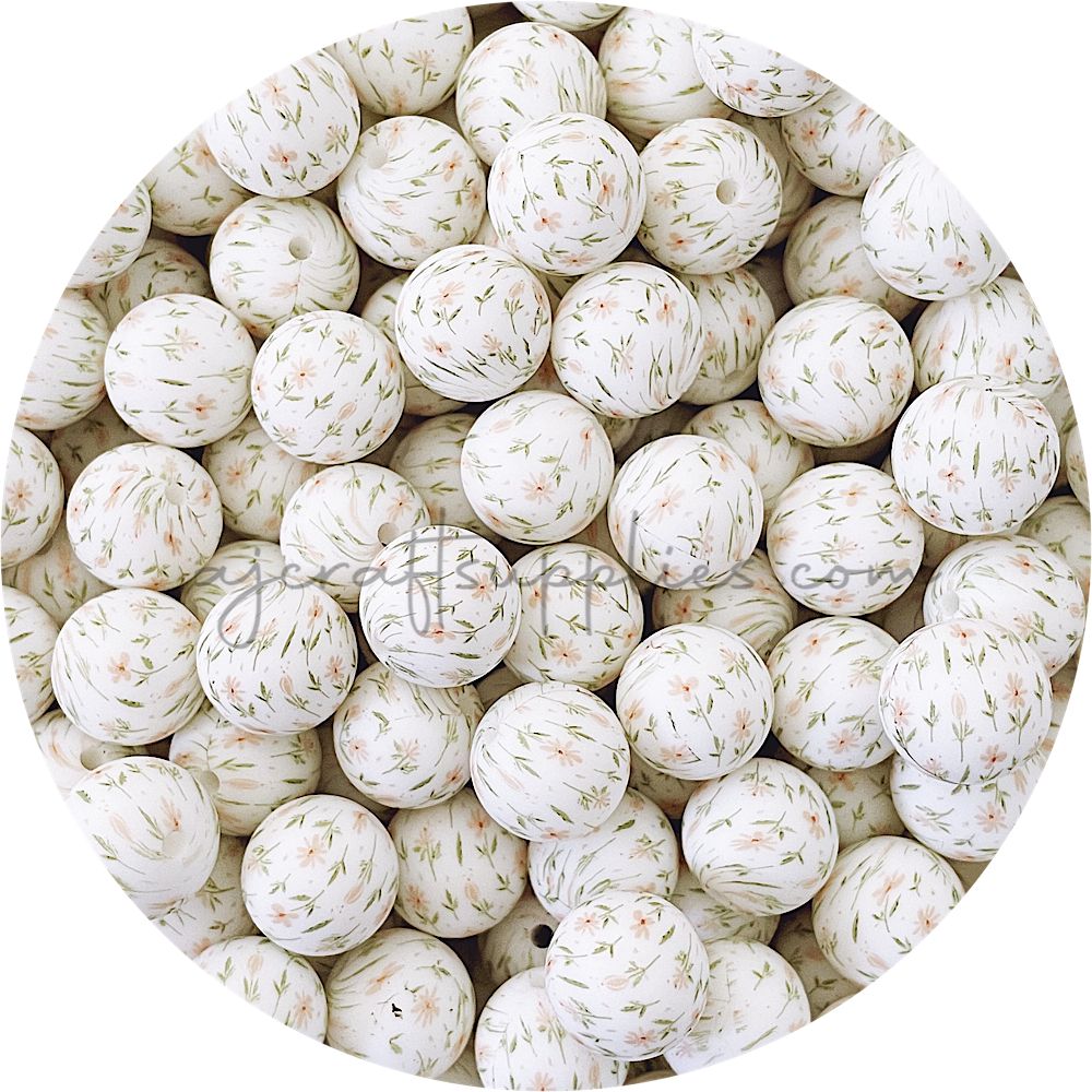 Daisy Print - 15mm round Silicone Beads - 10 Beads