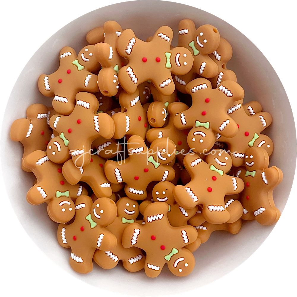 Gingerbread Man Silicone Beads - 2 Beads