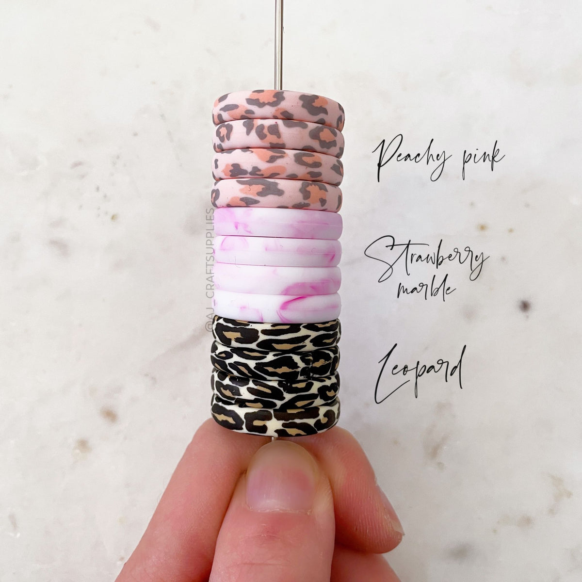 Strawberry Pink Marble - 25mm Flat Coin Silicone Beads - 5 beads