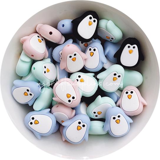 Penguin Silicone Beads - CHOOSE YOUR COLOUR - 2 Beads