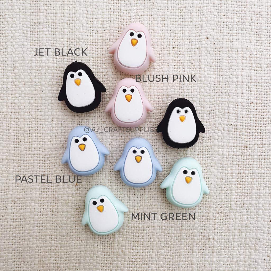 Penguin Silicone Beads - CHOOSE YOUR COLOUR - 2 Beads