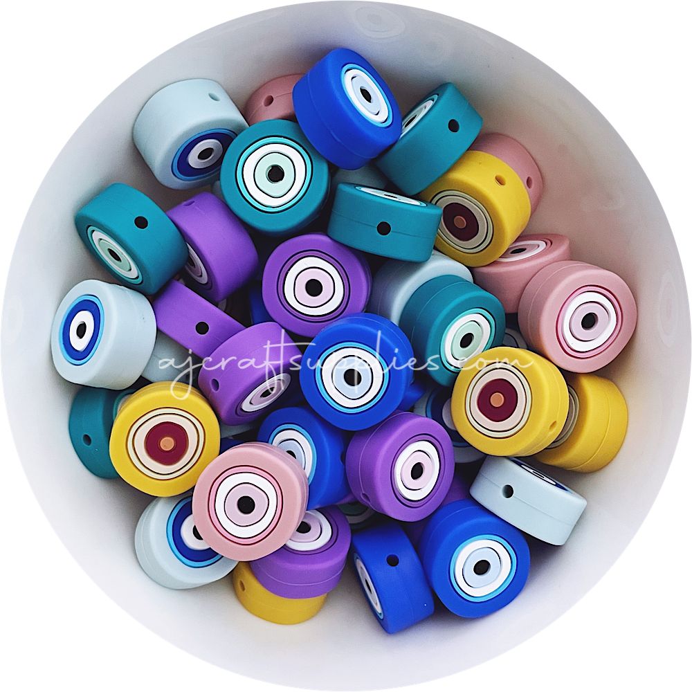 Evil Eye Silicone Beads - CHOOSE YOUR COLOUR - 2 beads
