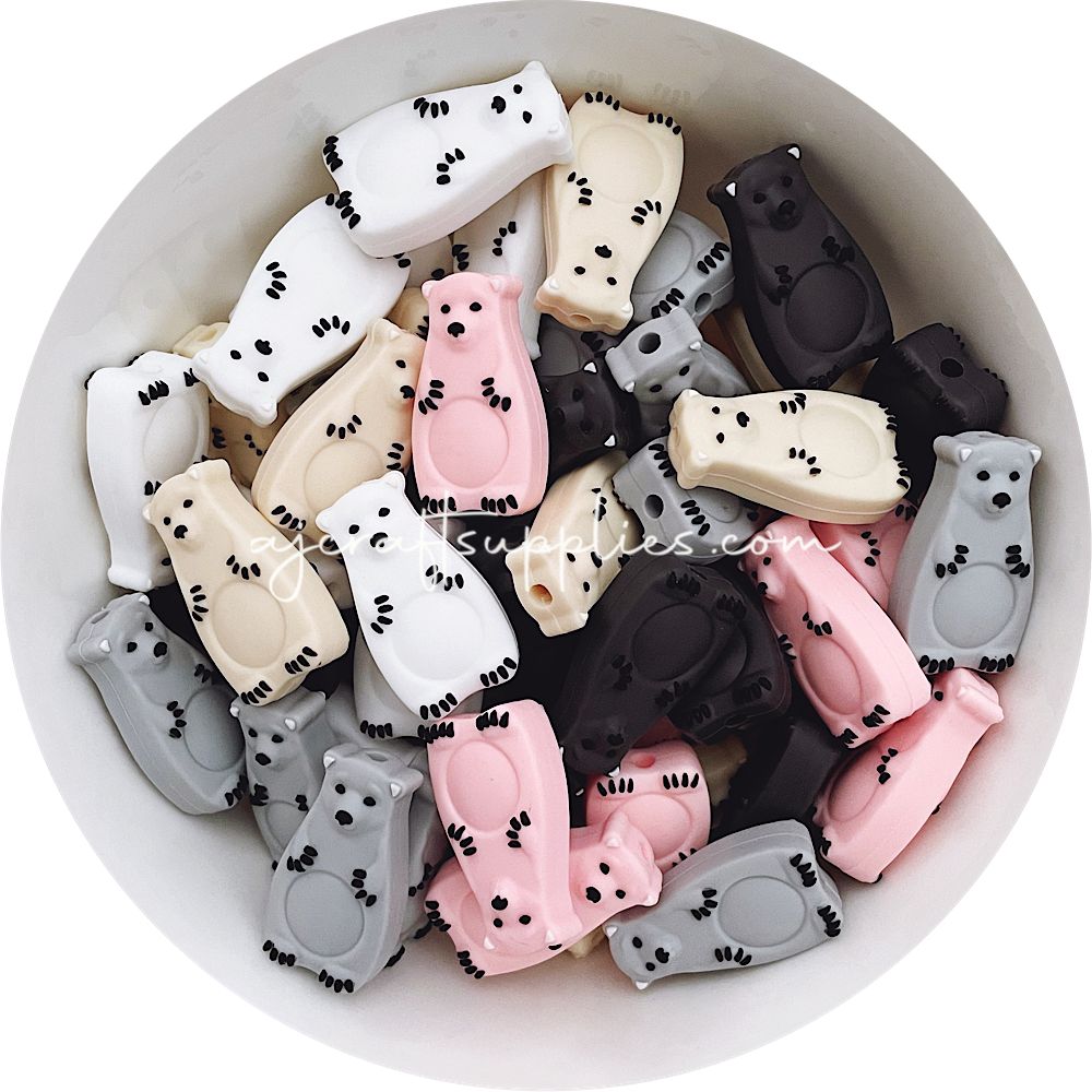 *SALE* Bear Silicone Beads - CHOOSE YOUR COLOUR - 5 Beads