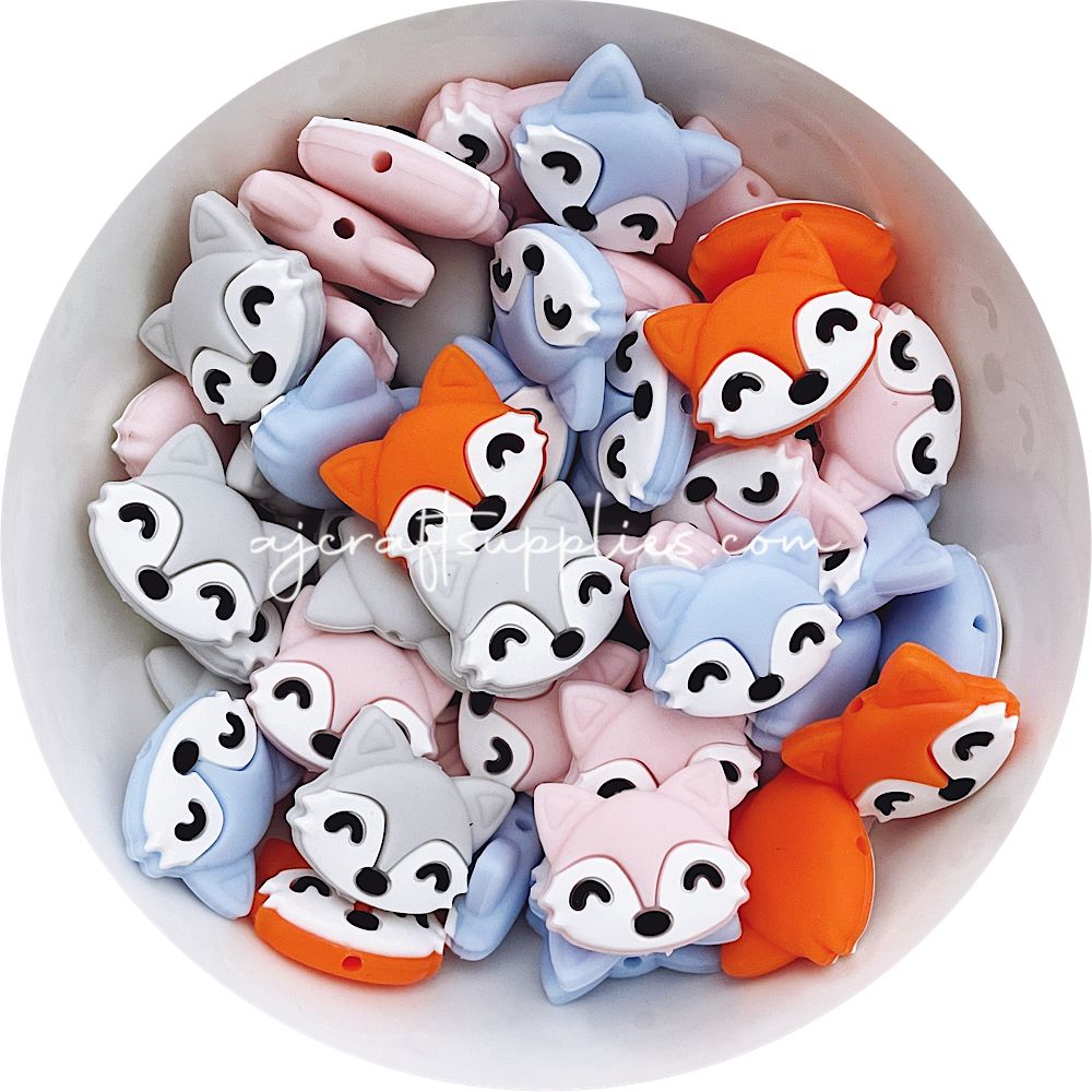 Fox Face Silicone Beads - CHOOSE YOUR COLOUR - 2 Beads