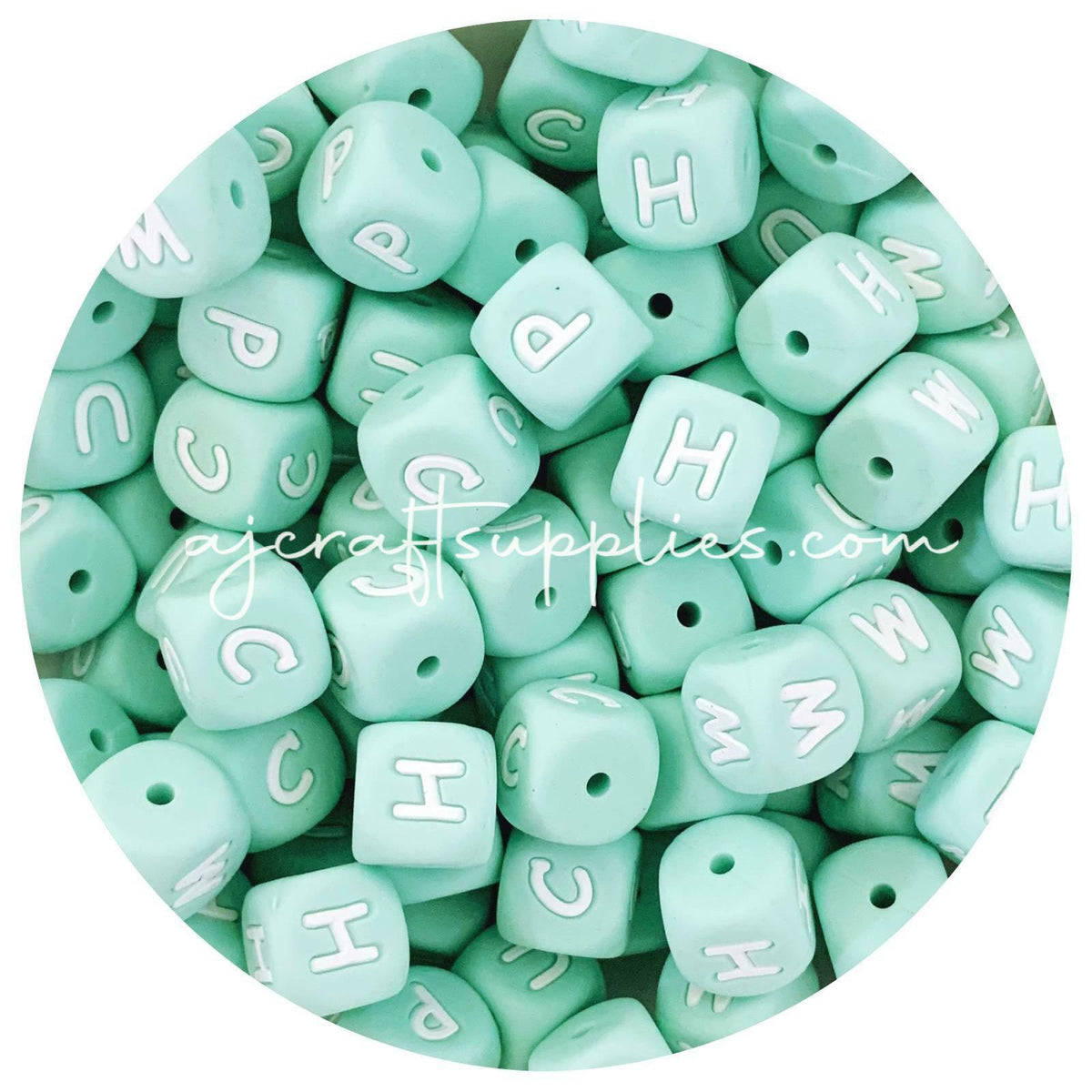 12mm Mint Green Silicone Letter Beads MIXED PACK - 50 beads