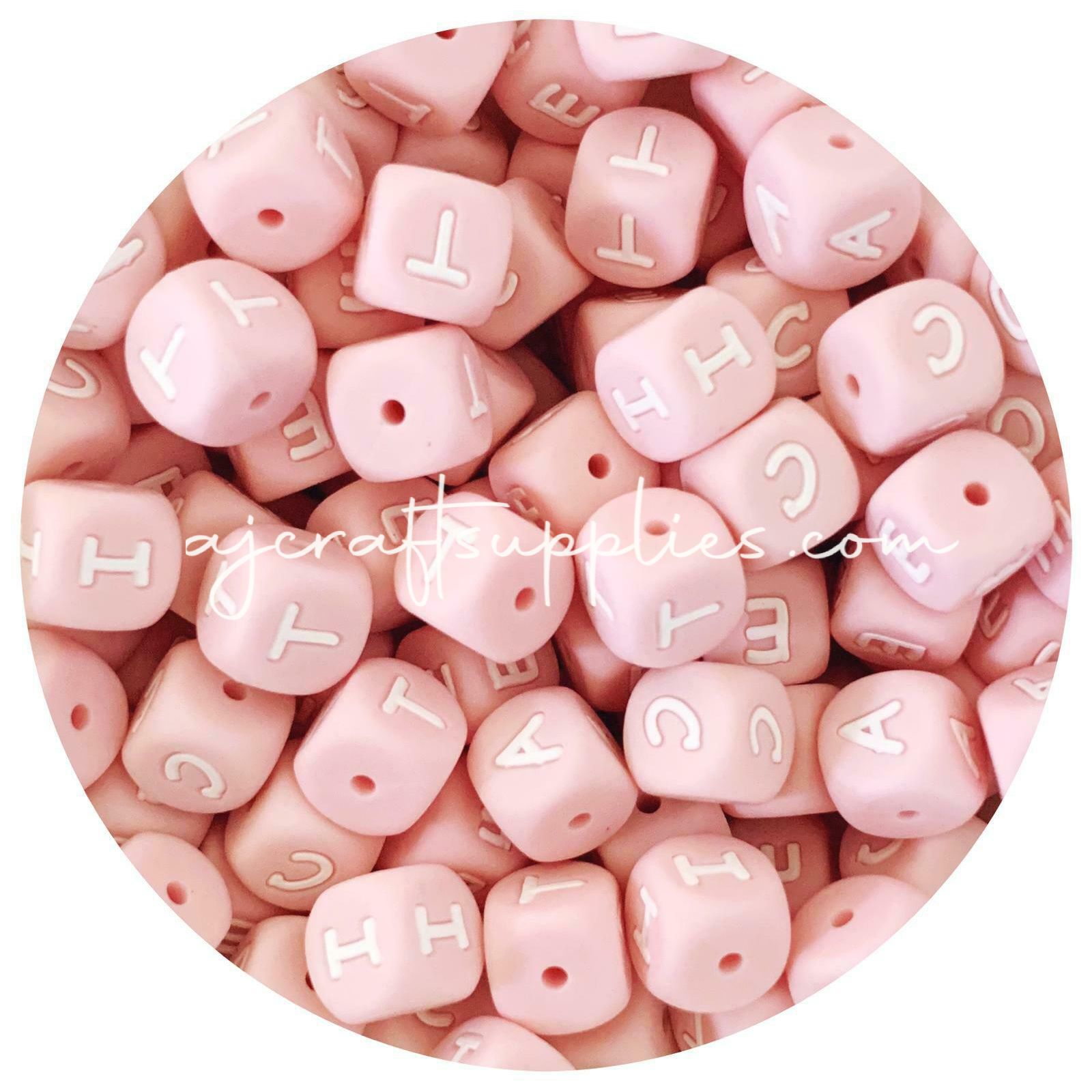 12mm Blush Pink Silicone Letter Beads MIXED PACK - 50 beads