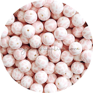 Blush Cow Print - 15mm round Silicone Beads - 10 Beads