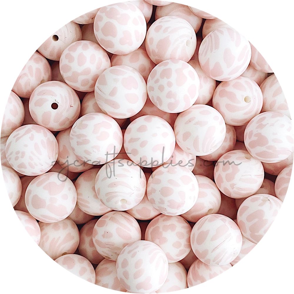 Blush Cow Print - 19mm round Silicone Beads - 5 Beads