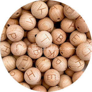 20mm round Beech Wooden Letter Beads MIXED PACK - 50 beads