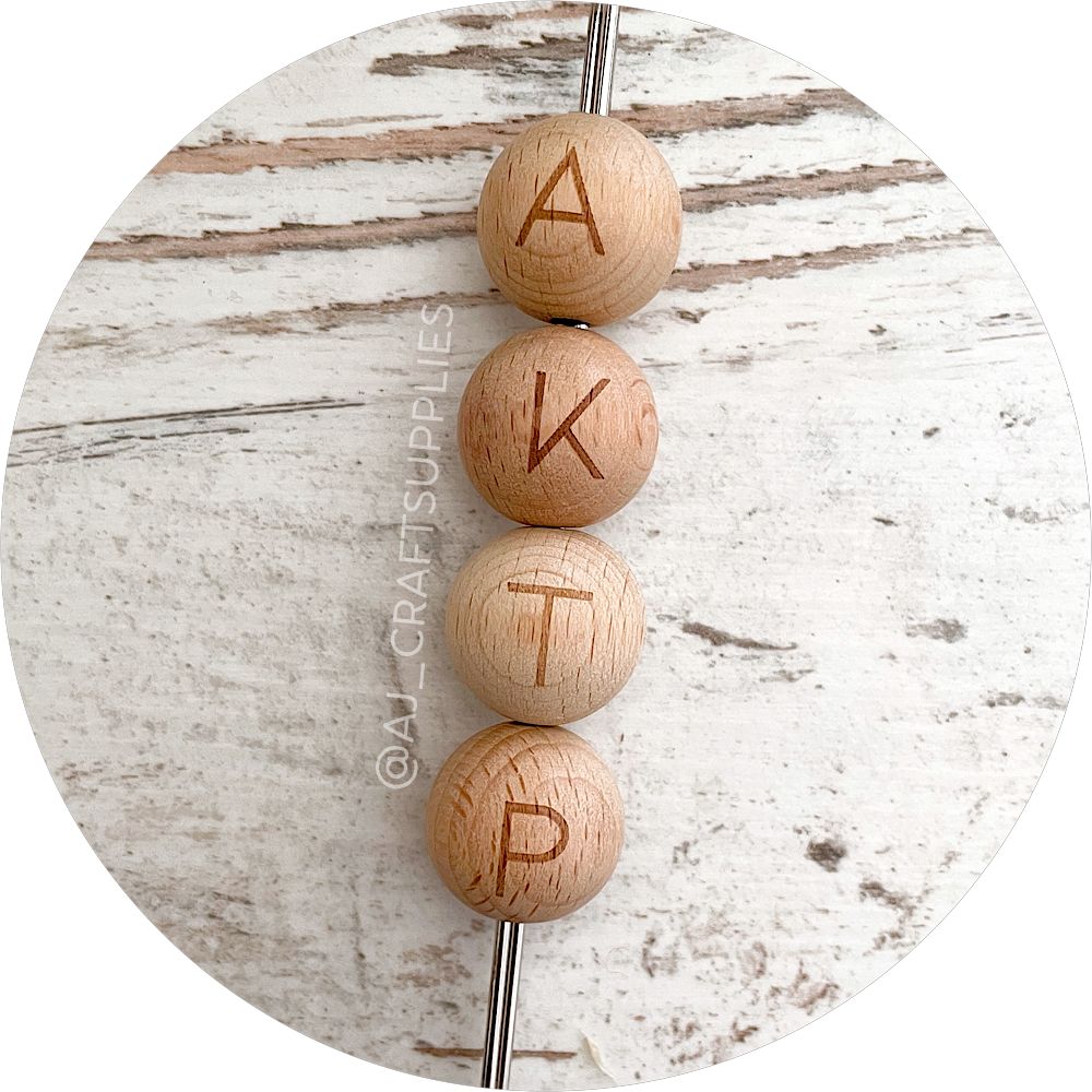 20mm round Beech Wooden Letter Beads MIXED PACK - 50 beads - AJ Craft  Supplies