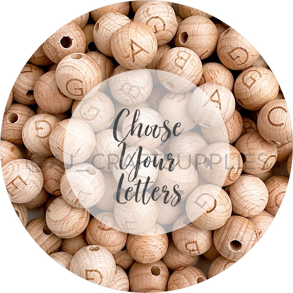 15mm round Beech Wooden Letter Beads - Choose Your Letters - Each