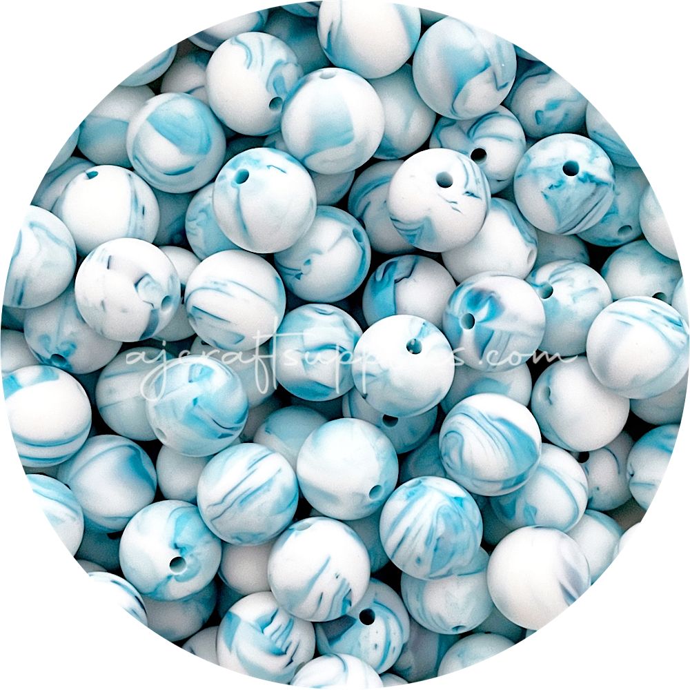 Blue Marble - 15mm round - 10 Beads