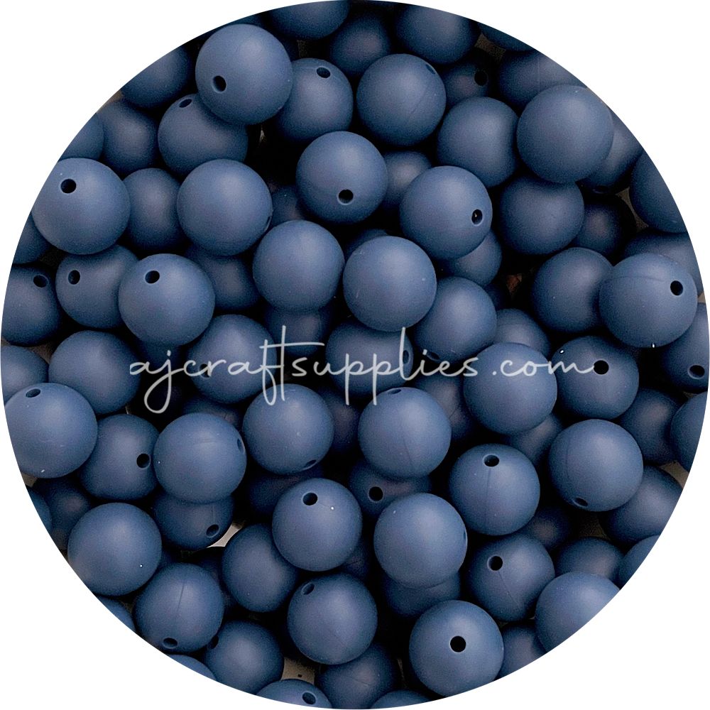 Denim Blue - 12mm Round Silicone Beads - 10 beads