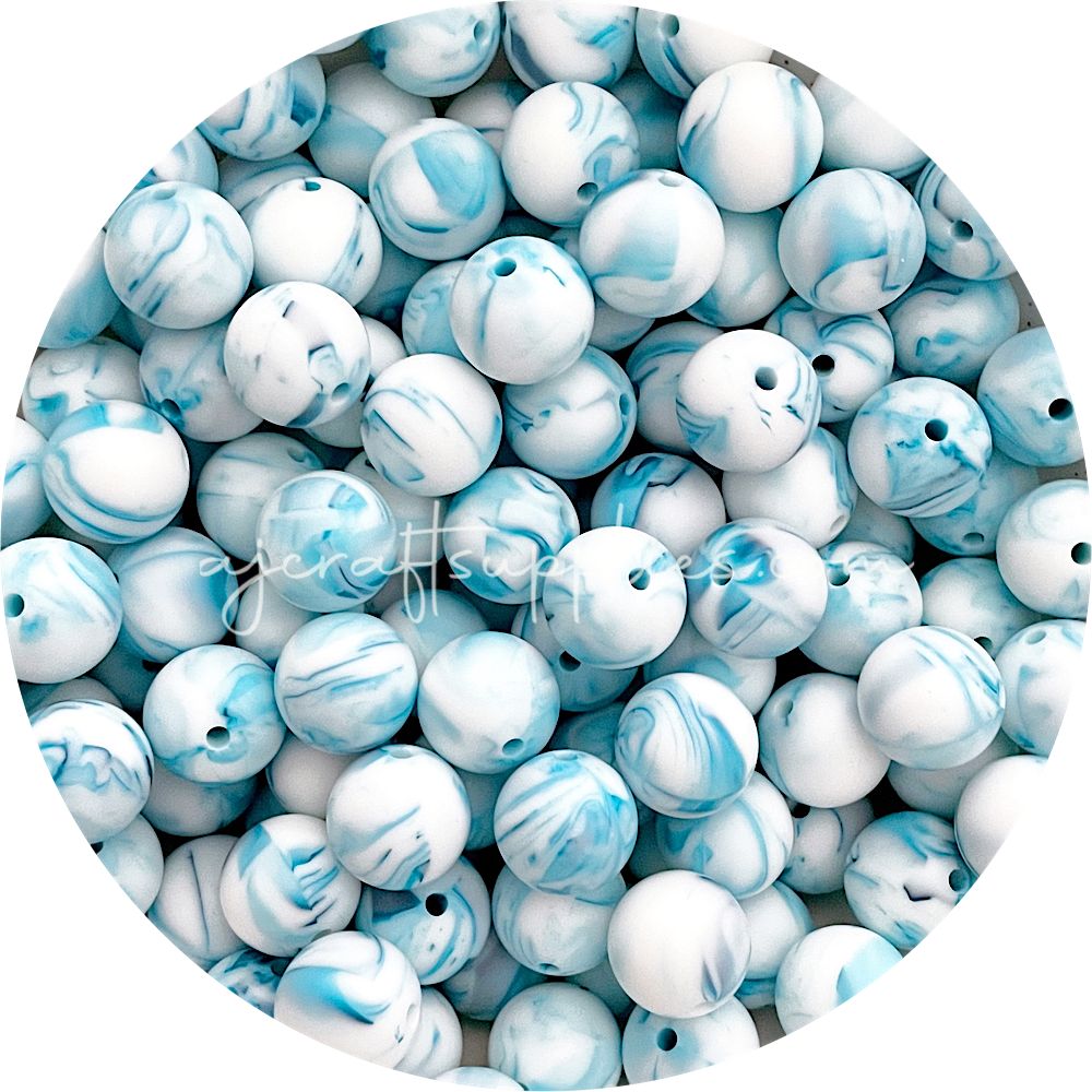 Blue Marble - 12mm Round Silicone Beads - 10 beads