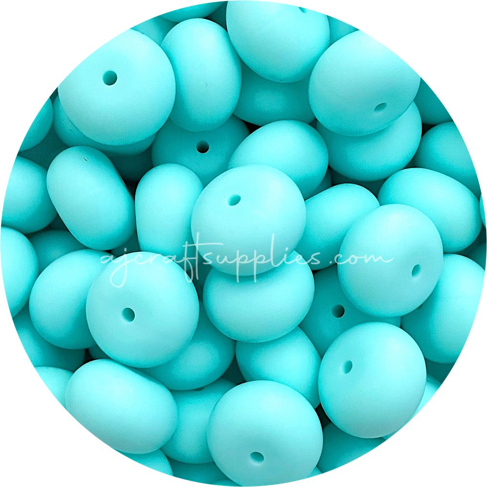 Aqua - 22mm Abacus Silicone Beads - 5 Beads
