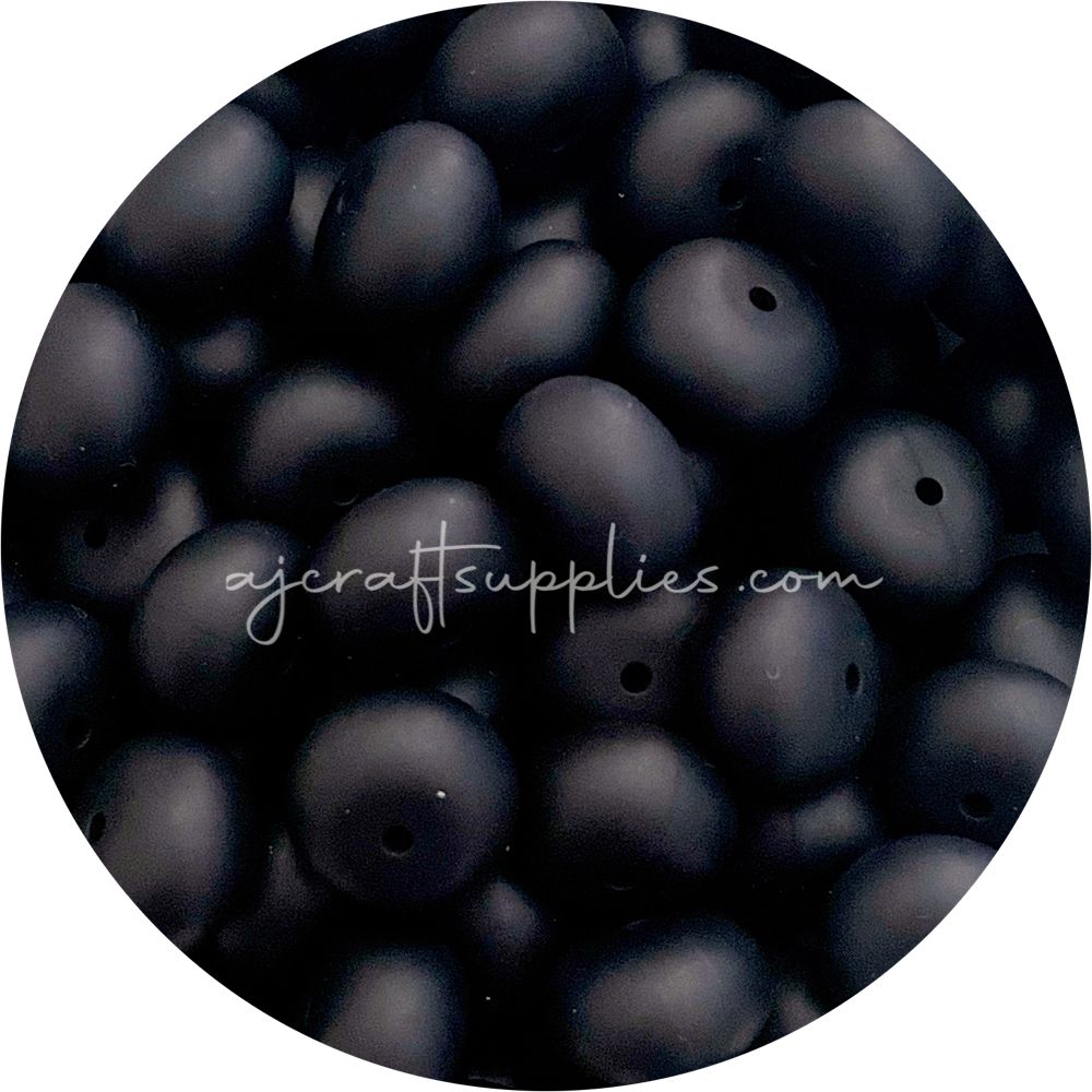 Jet Black - 22mm Abacus Silicone Beads - 5 Beads