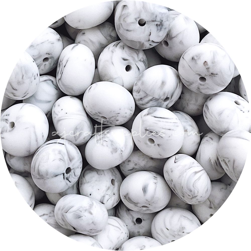 Grey Marble - 22mm Abacus Silicone Beads - 5 Beads