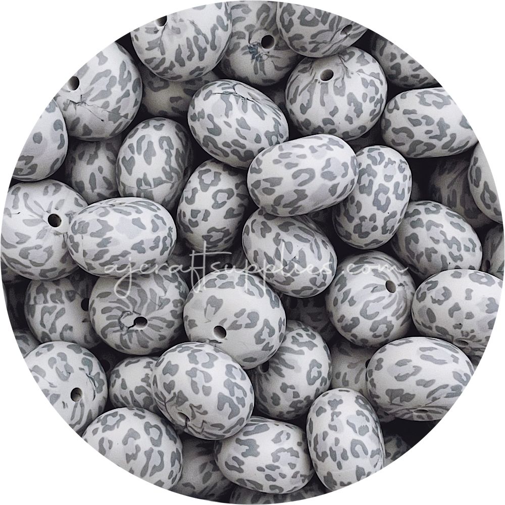 Grey Leopard - 22mm abacus Silicone Beads - 5 Beads