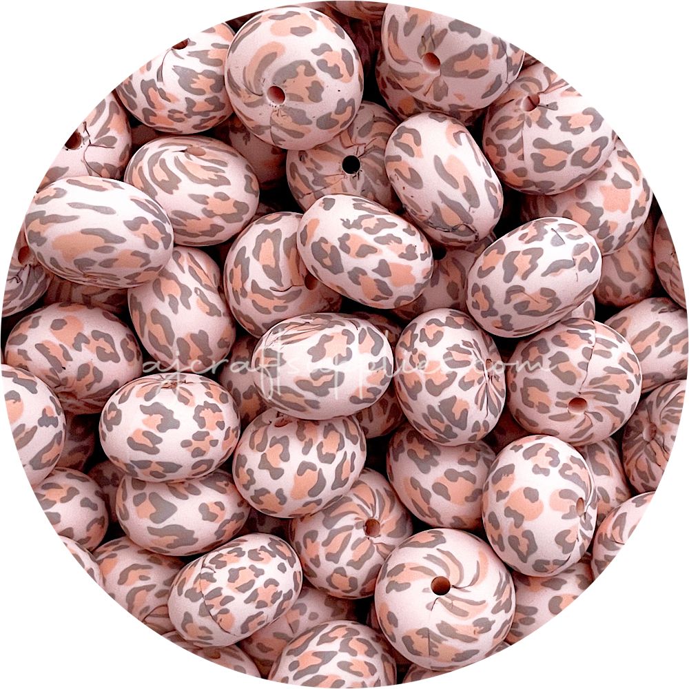 Peachy Pink Leopard - 22mm abacus Silicone Beads - 5 Beads