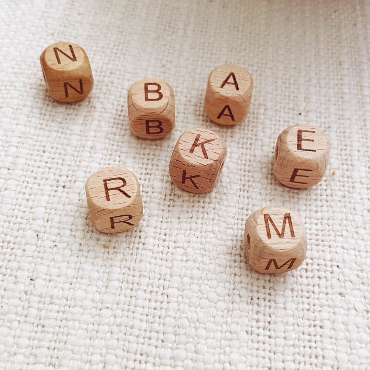 12mm Beech Wood Cube Letter Beads - MIXED PACK - 50 beads