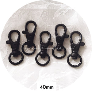 40mm Swivel Lobster Clasps - Black (Superior Quality) - 5 Clasps