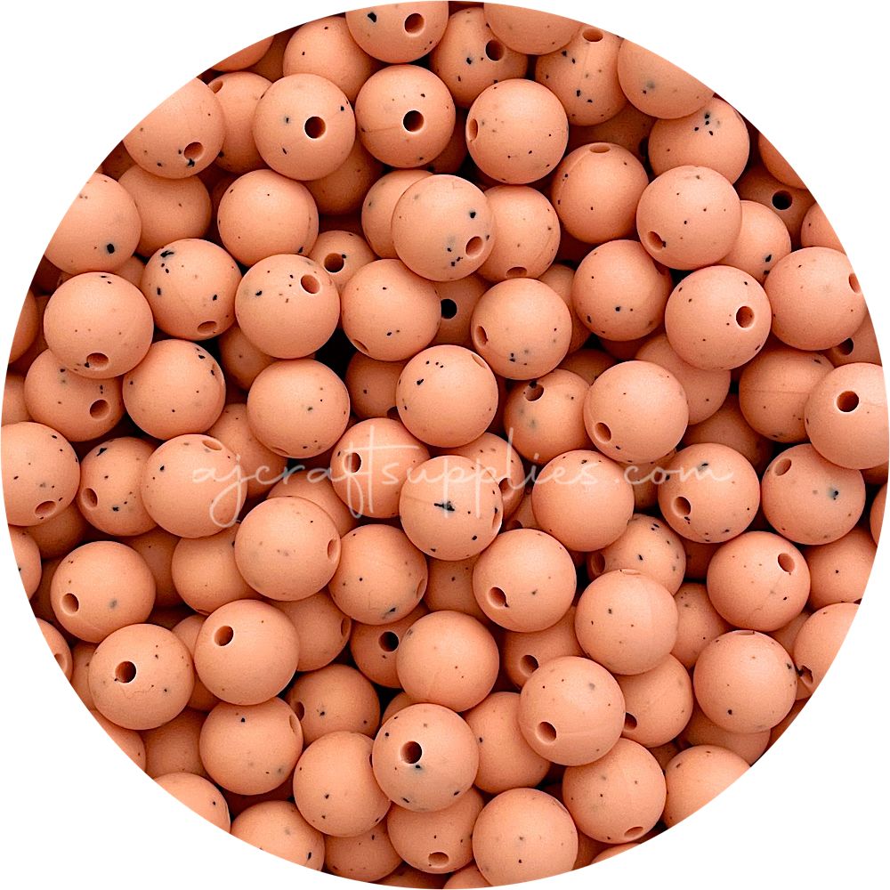Peach Speckled - 12mm Round Silicone Beads - 10 beads