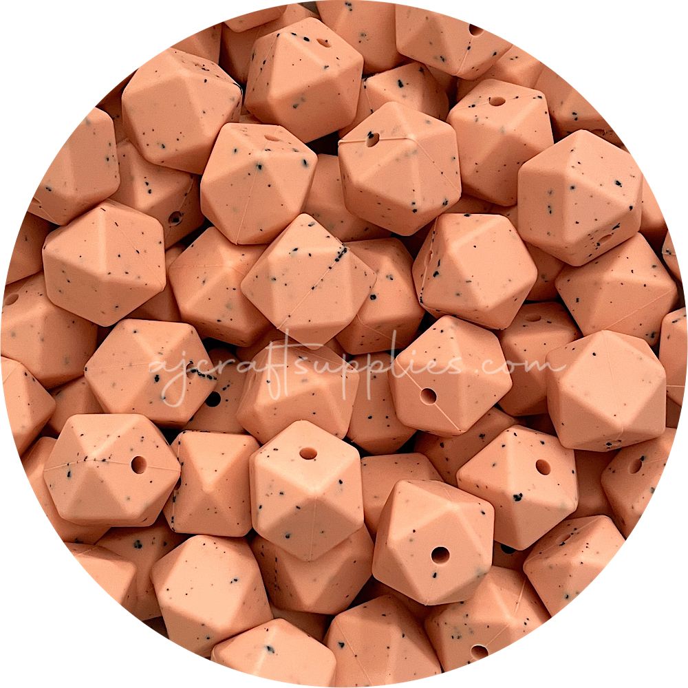 Peach Speckled - 17mm Hexagon - 10 Beads