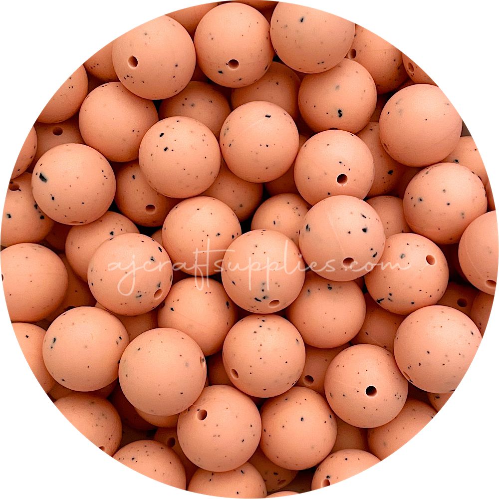 Peach Speckled - 19mm round - 5 Beads