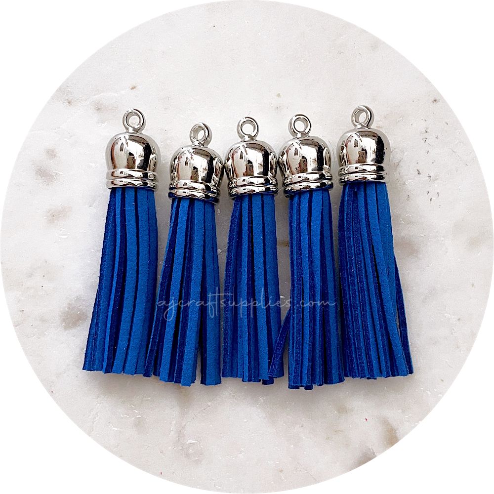 55mm Suede Tassels Silver Cap - Royal Blue - Each