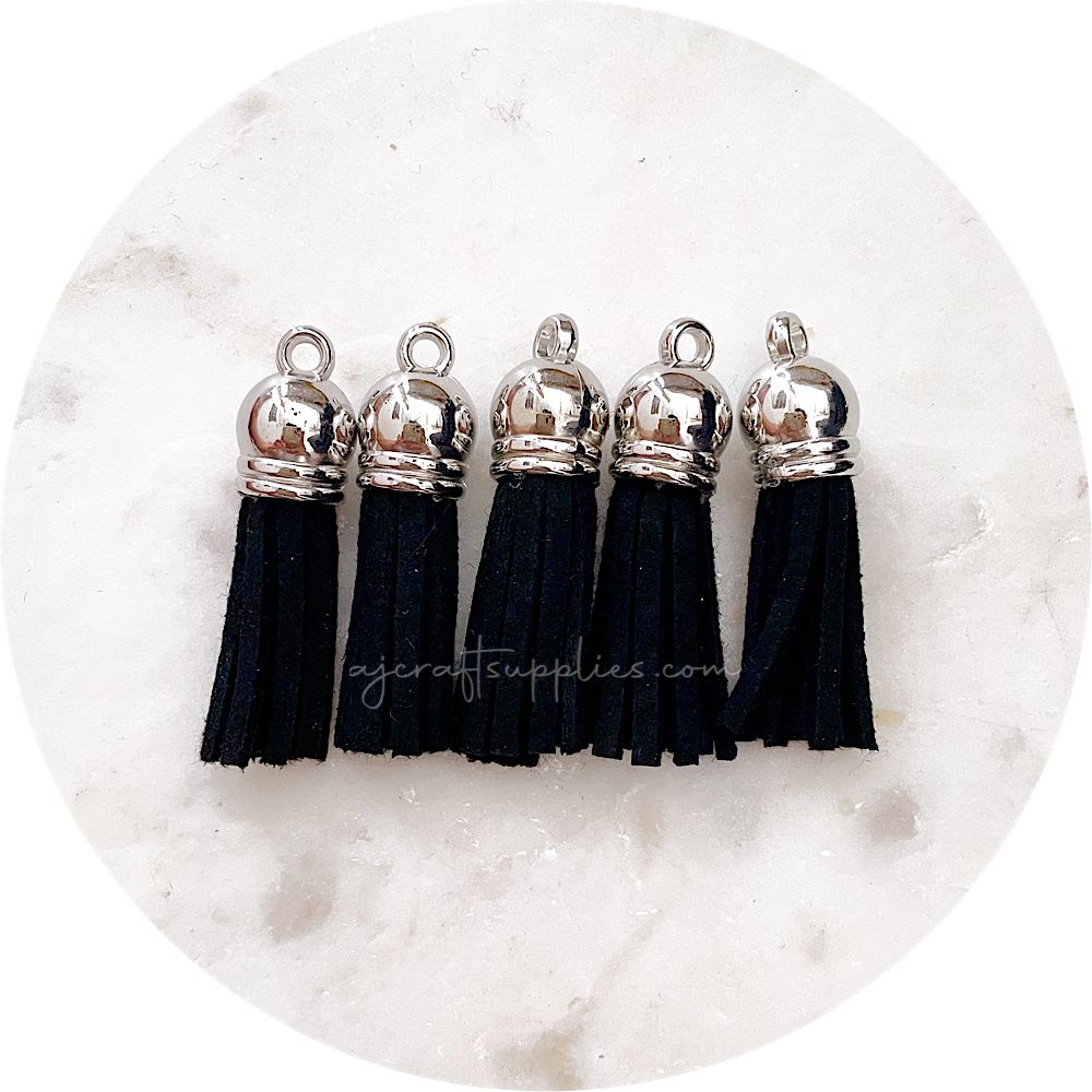 39mm Suede Tassels Silver Cap - Jet Black - Each