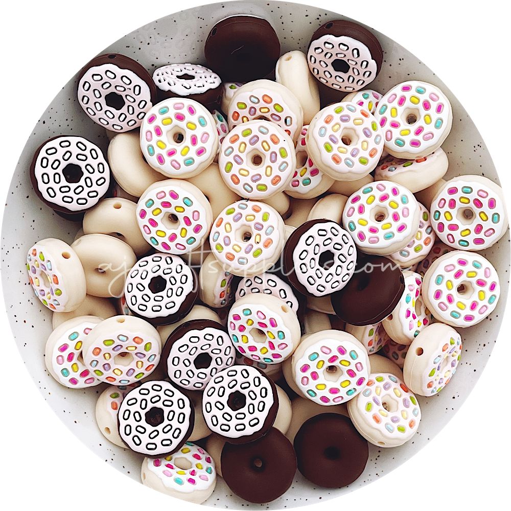 Sprinkled Donuts Silicone Beads - CHOOSE YOUR COLOUR - 2 beads