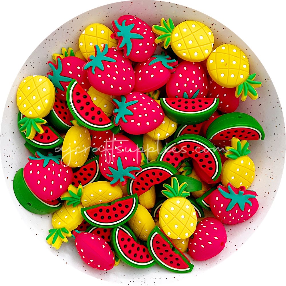 Fruits Silicone Beads - Strawberry or Watermelon or Pineapple  - 2 beads