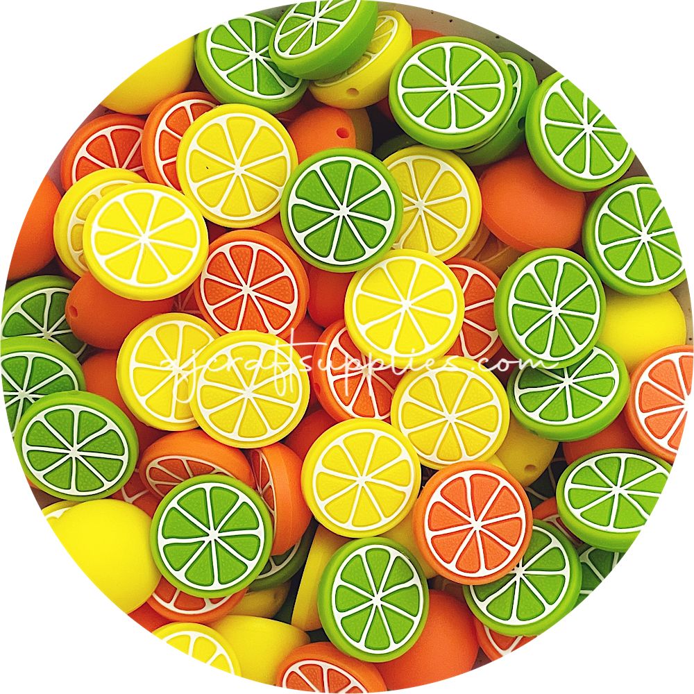 Citrus Fruit Slice Silicone Beads - CHOOSE YOUR COLOUR - 2 beads