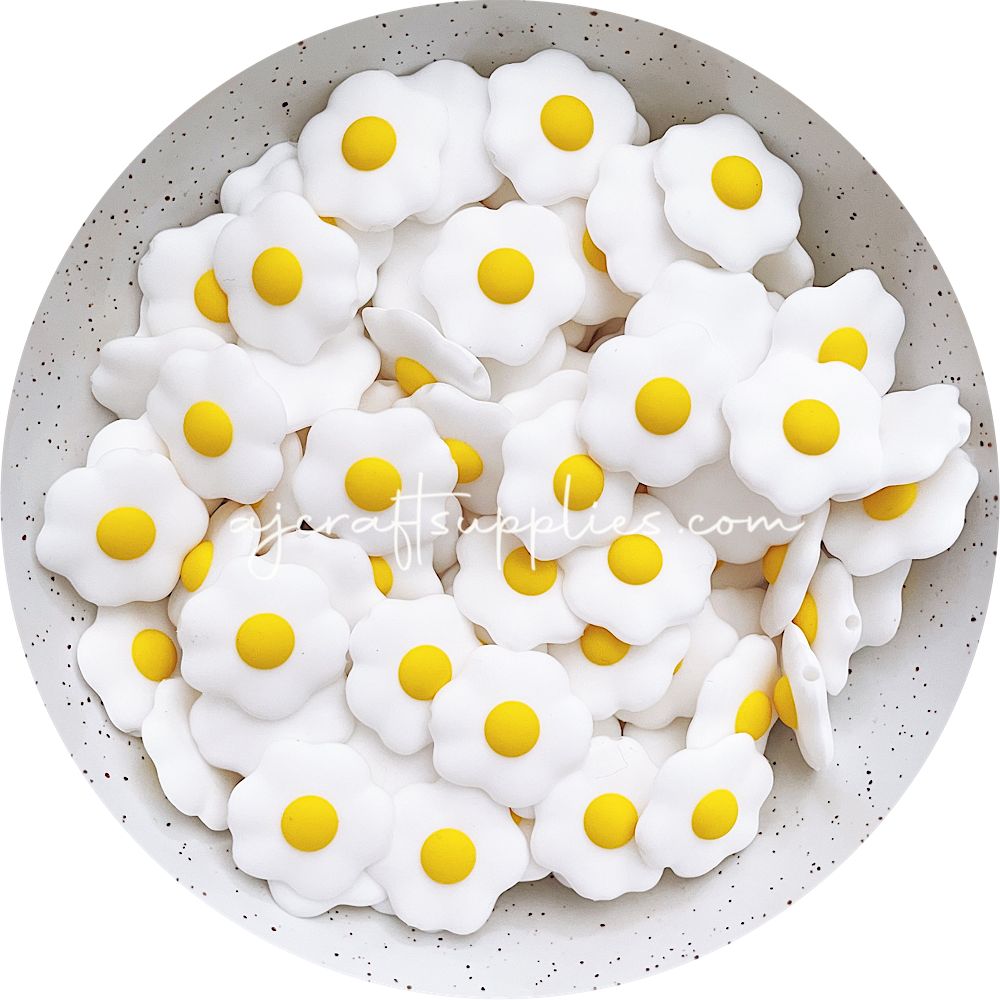 Sunny Side up Egg Silicone Beads - 2 Beads