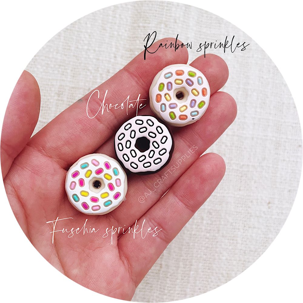 Sprinkled Donuts Silicone Beads - CHOOSE YOUR COLOUR - 2 beads