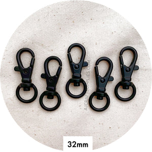 32mm Swivel Lobster Clasps - Black (Superior Quality) - 5 Clasps