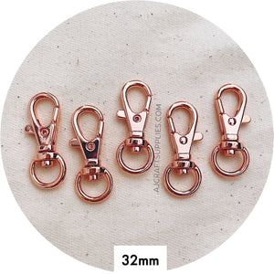 32mm Swivel Lobster Clasps - Rose Gold (Superior Quality) - 5 Clasps