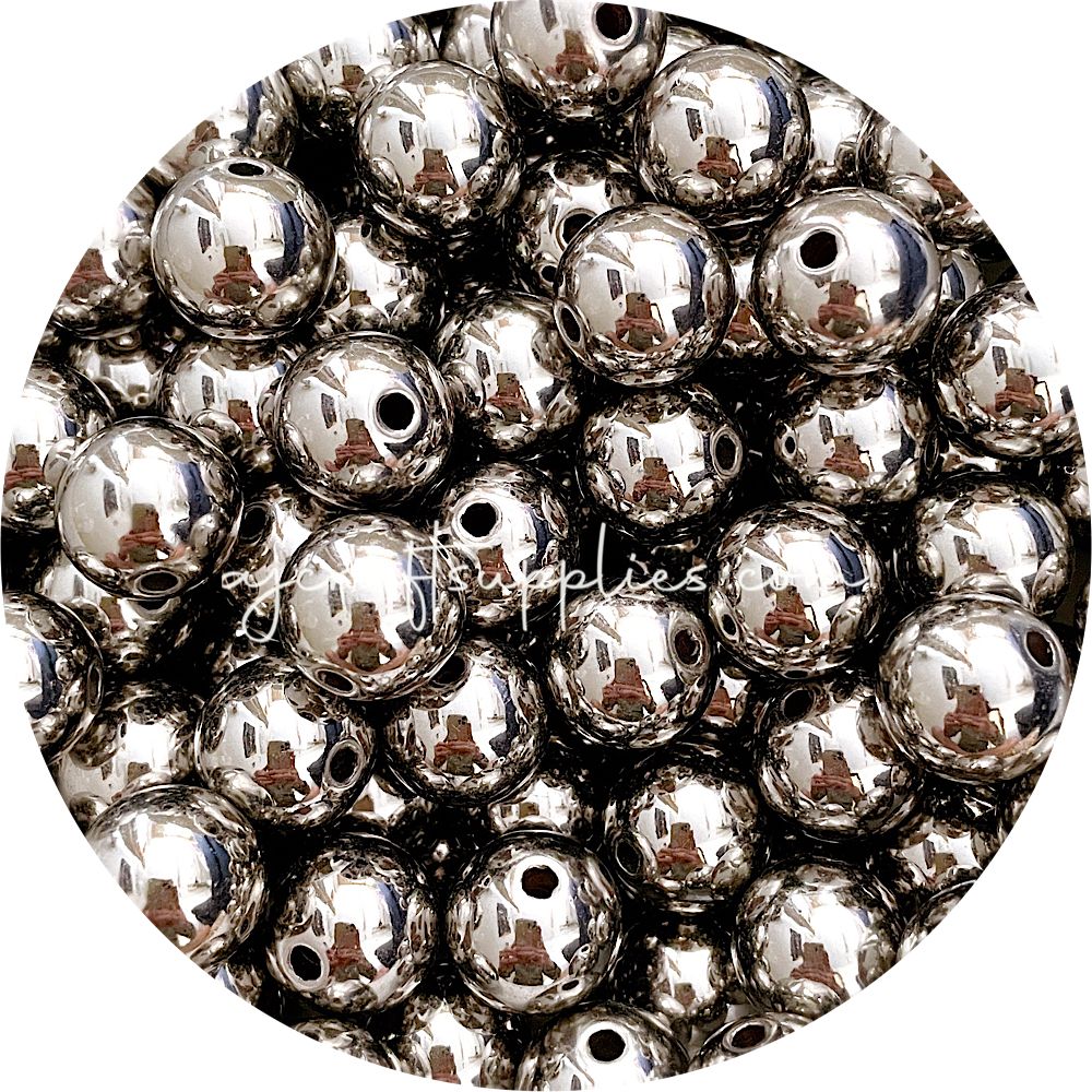 18mm Silver Round Acrylic Beads - 10 Beads