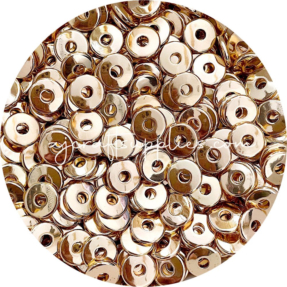 15mm Flat Coin Acrylic Spacer Beads (with Large Hole) - Gold - 5 Beads