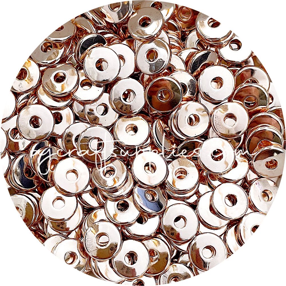 15mm Flat Coin Acrylic Spacer Beads (with Large Hole) - Rose Gold - 5 Beads