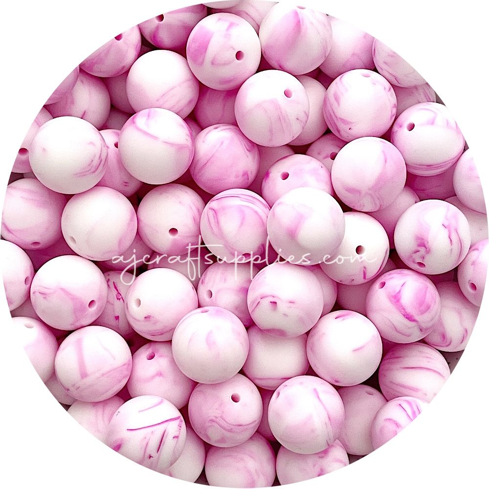 Strawberry Pink Marble - 19mm round - 5 Beads