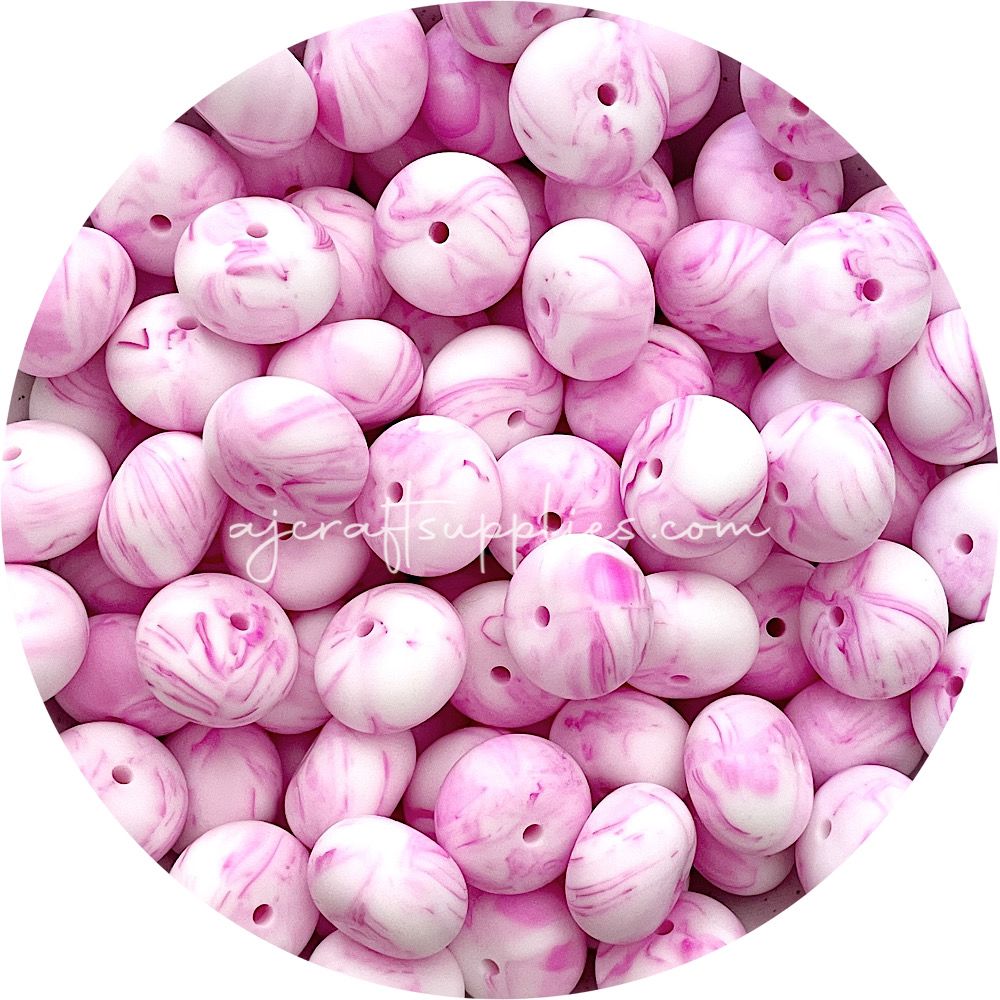 Strawberry Pink Marble - 22mm Abacus Silicone Beads - 5 Beads