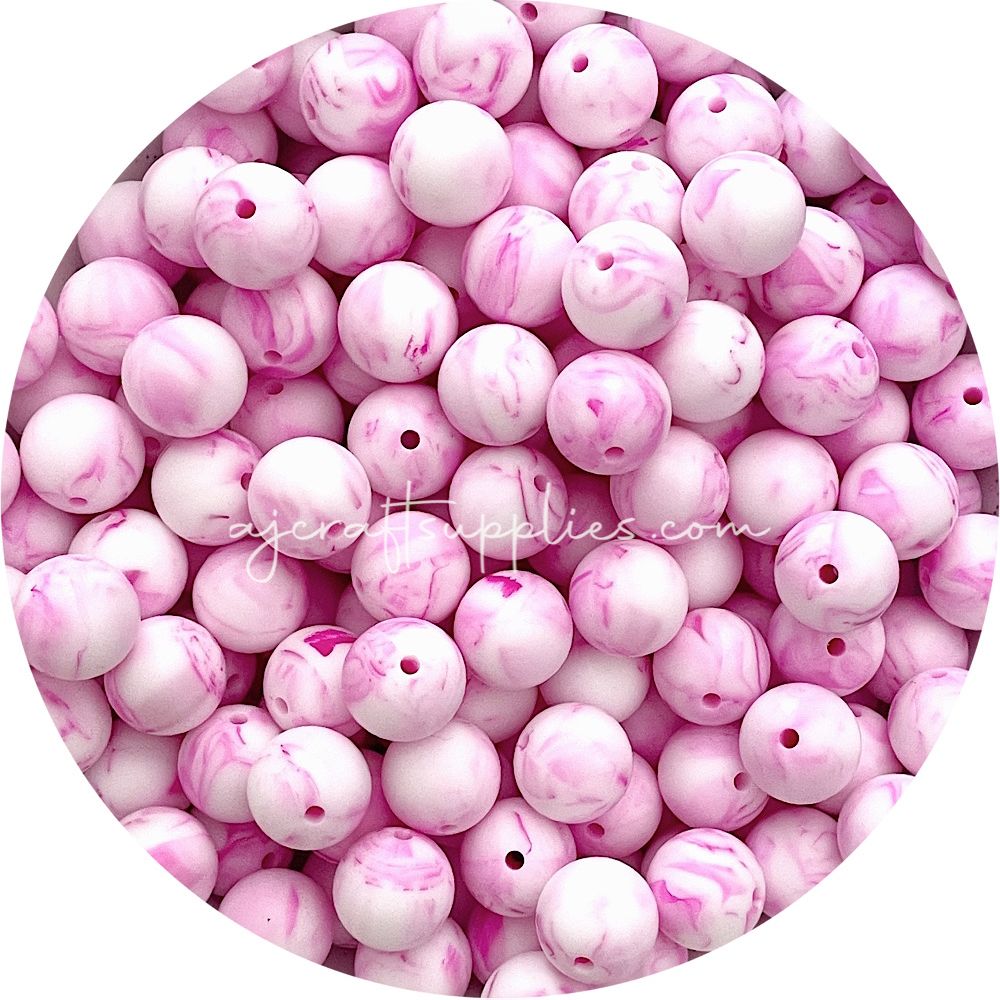 Strawberry Pink Marble - 15mm round - 10 Beads