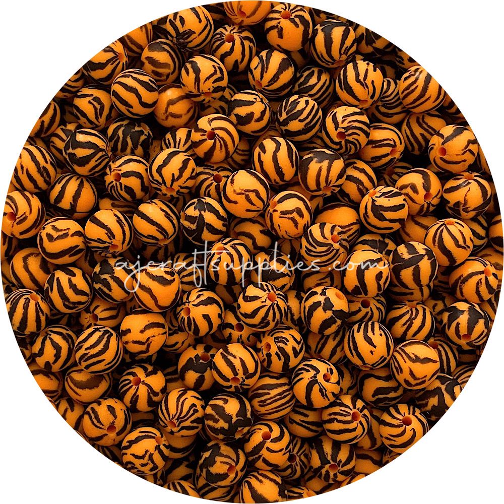 *CLEARANCE* Tiger - 12mm Round Silicone Beads - 10 beads