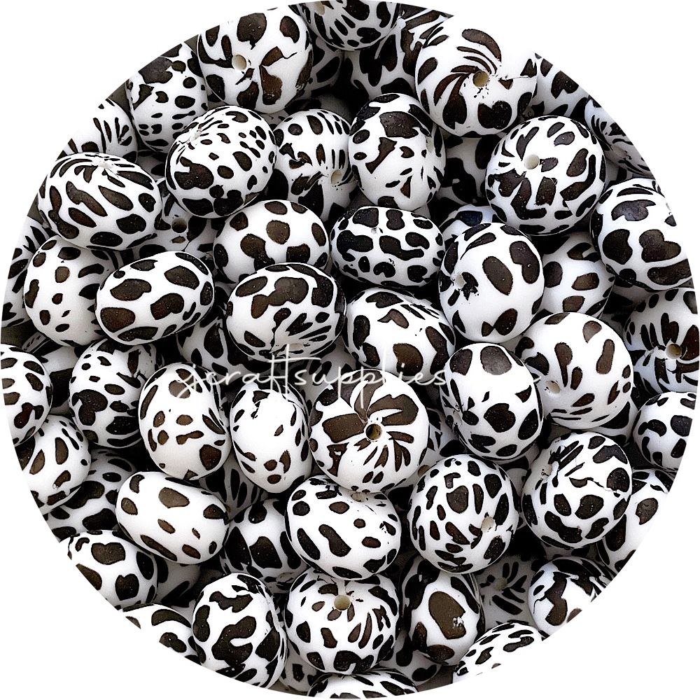 Cow Print - 22mm abacus Silicone Beads - 5 Beads (RESTOCK ETA - MID MARCH)