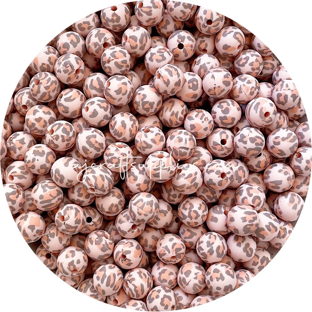 Peachy Pink Leopard - 12mm Round Silicone Beads - 10 beads