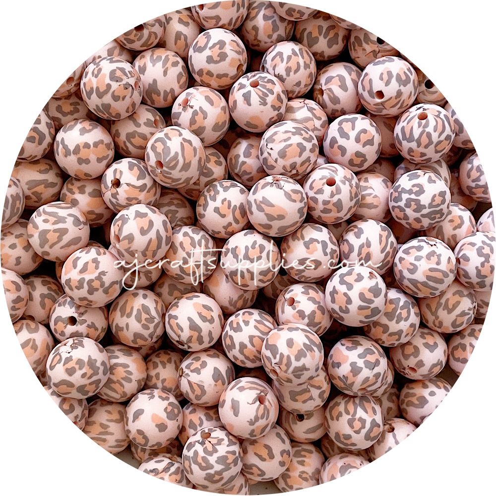 Peachy Pink Leopard - 15mm round - 10 Beads