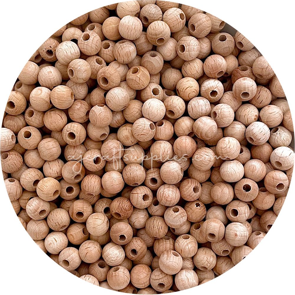 Beech Wood Beads - 10mm Round - 5 beads