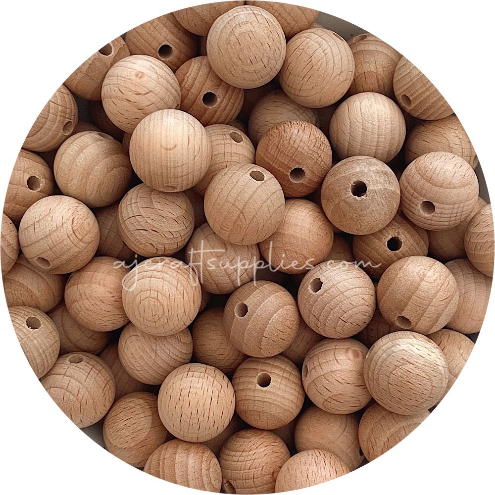Beech Wood Beads - 20mm Round - 5 Beads
